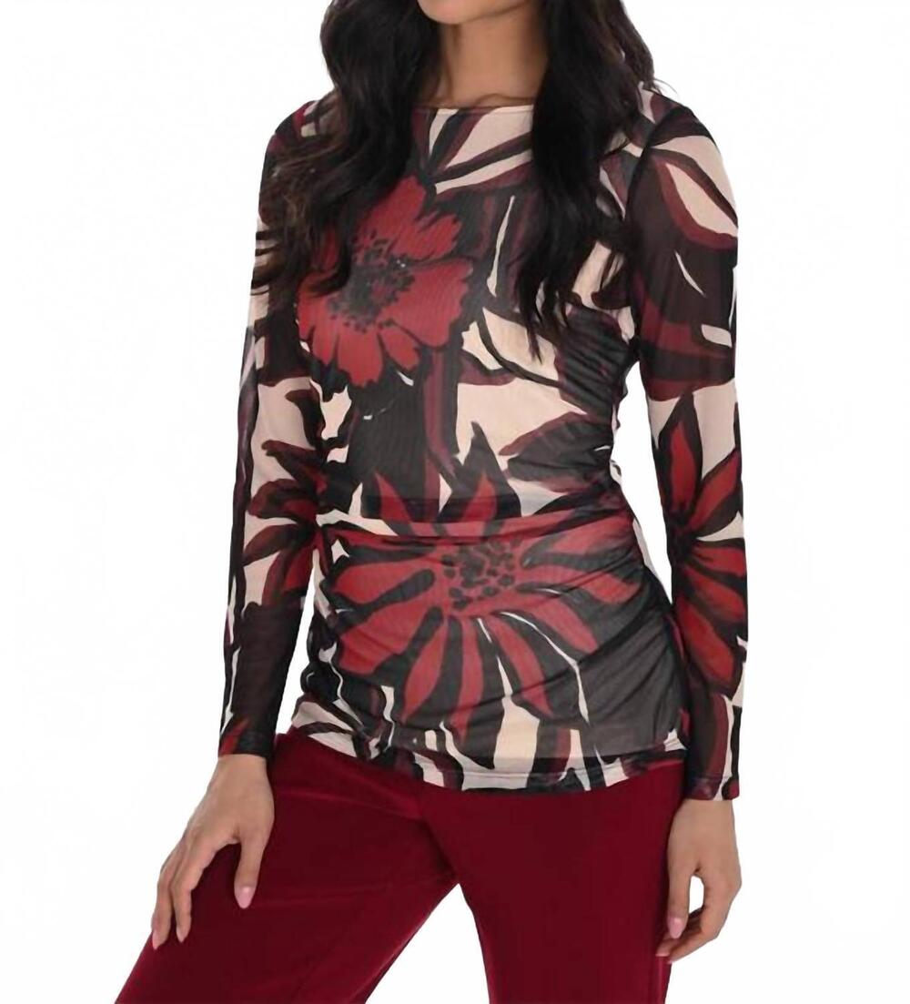 NEW FRANK LYMAN floral long sleeve top in black/cabernet